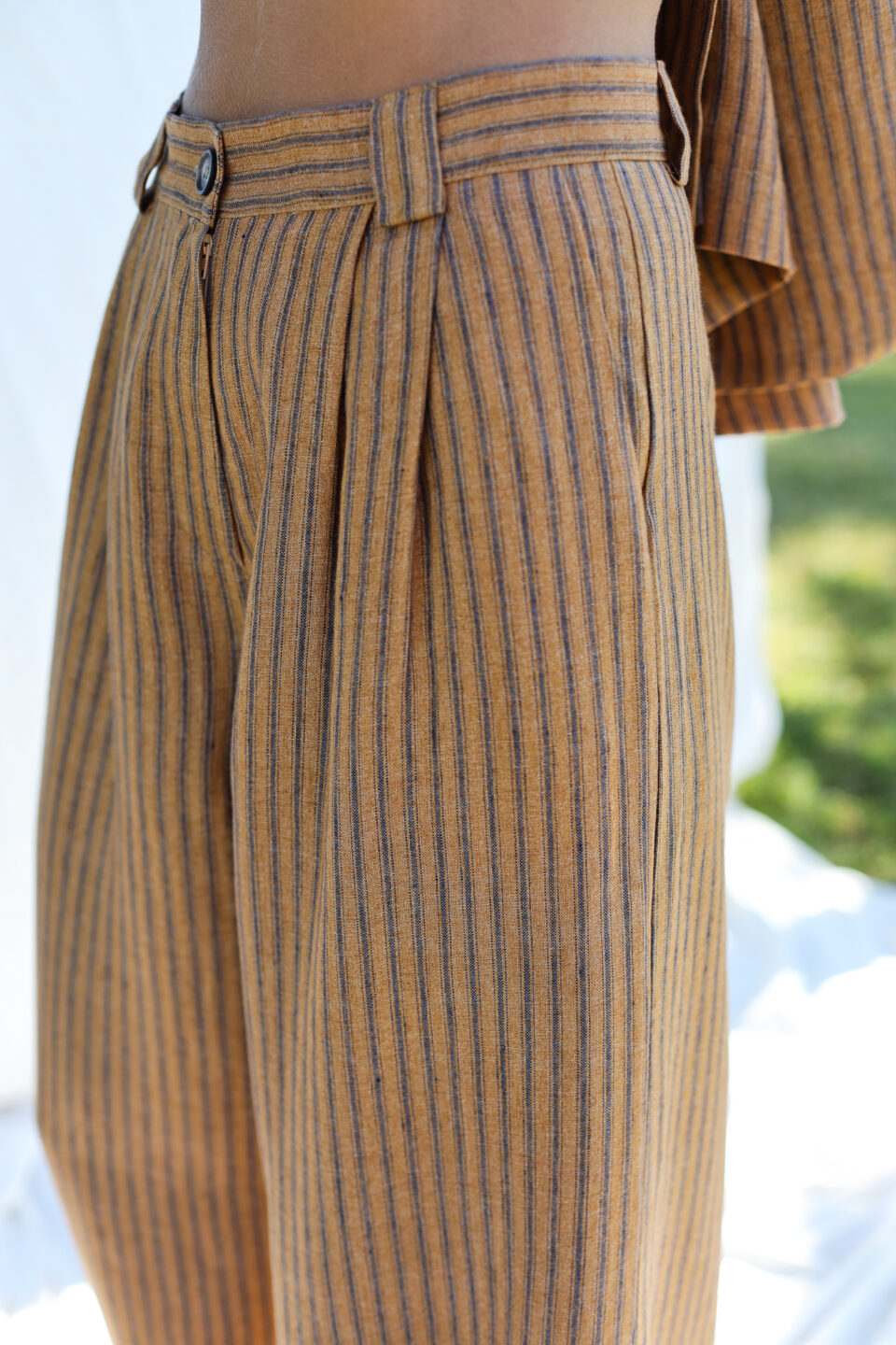 Pleated striped linen palazzo trousers - Image 5