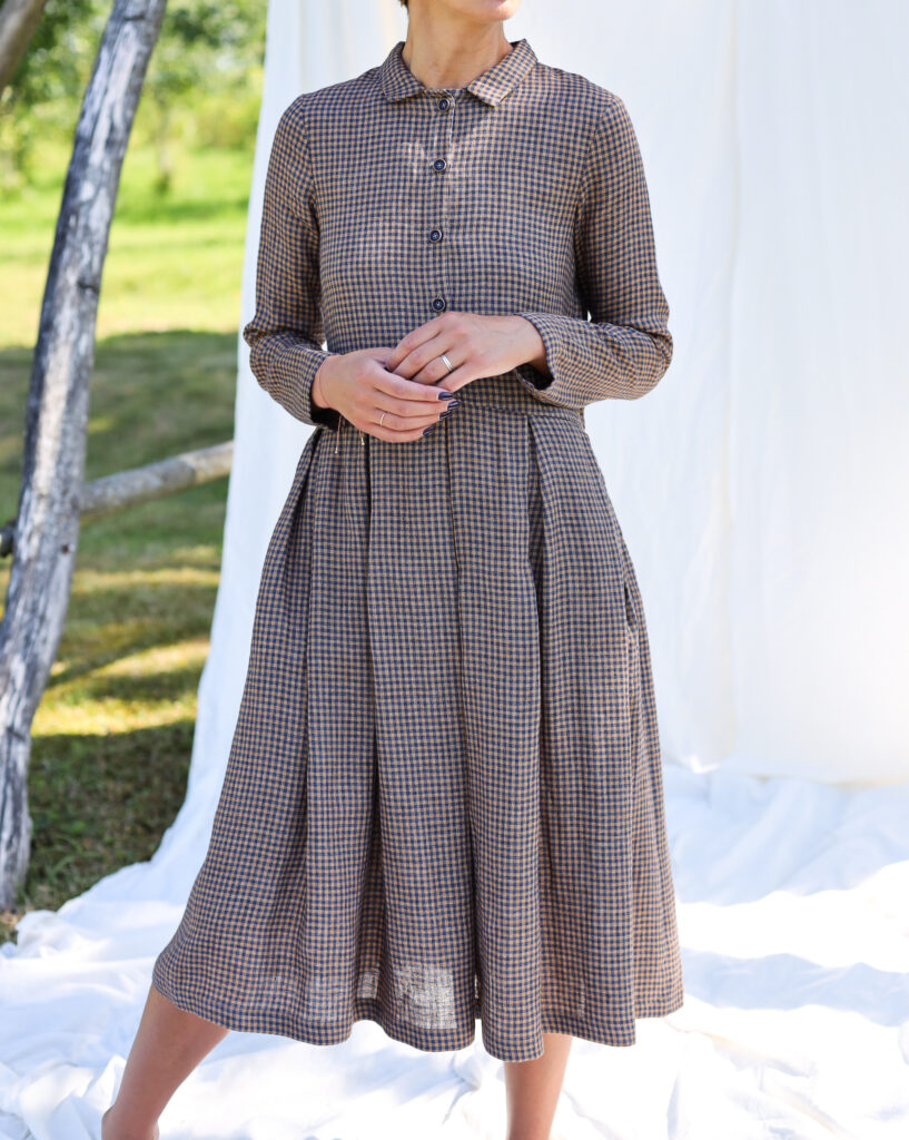 Gingham linen long sleeve loose fit dress - Image 2