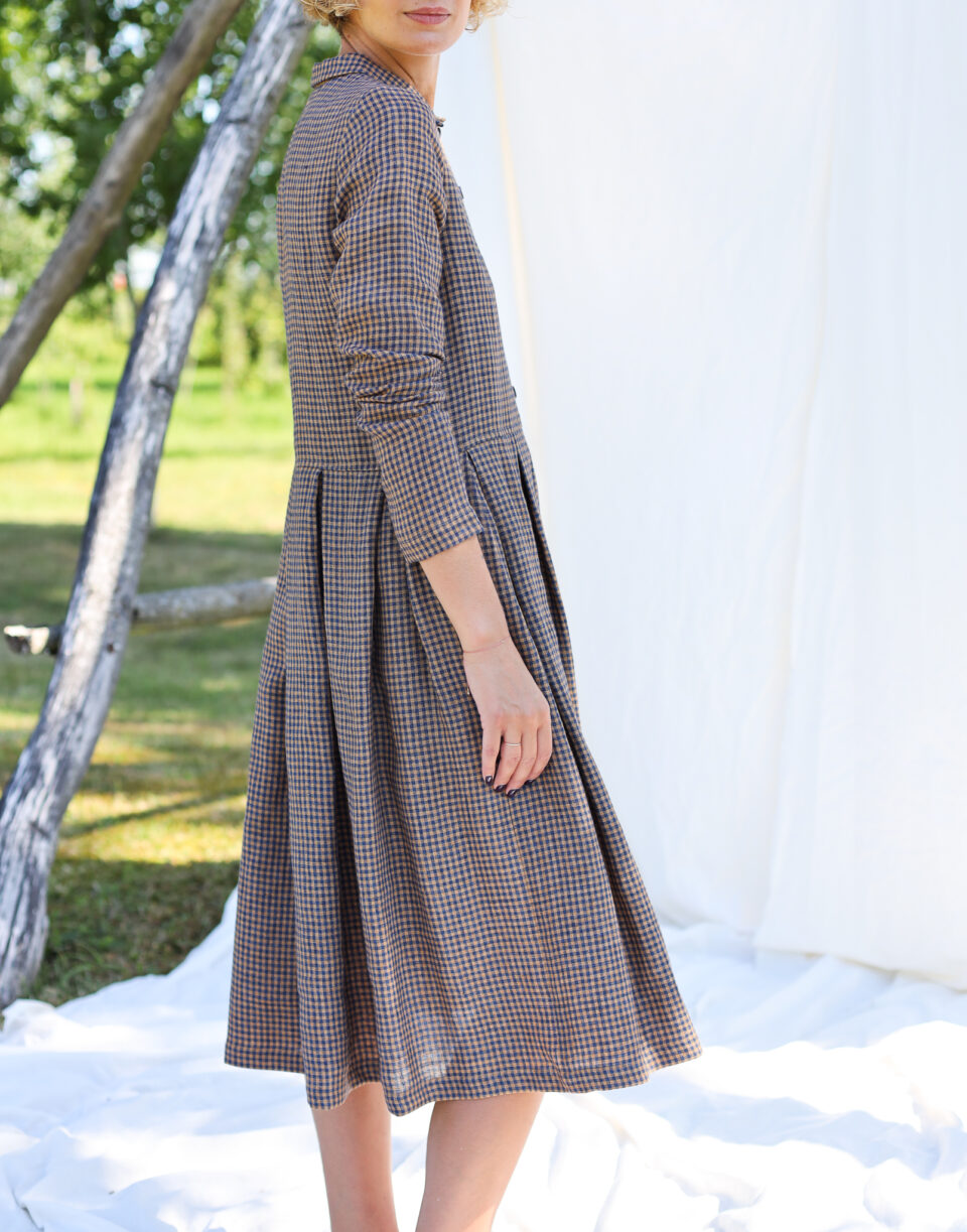 Gingham linen long sleeve loose fit dress - Image 5