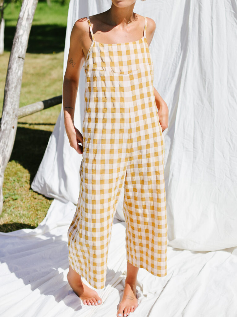 Spaghetti strap jumpsuit in seersucker gingham cotton ADA - Image 2