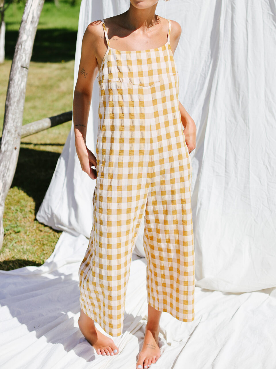 Spaghetti strap jumpsuit in seersucker gingham cotton ADA - Image 2
