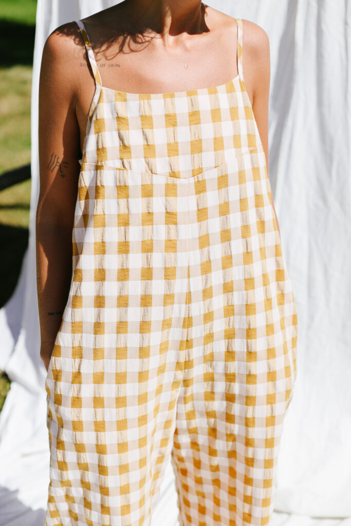 Spaghetti strap jumpsuit in seersucker gingham cotton ADA - Image 4