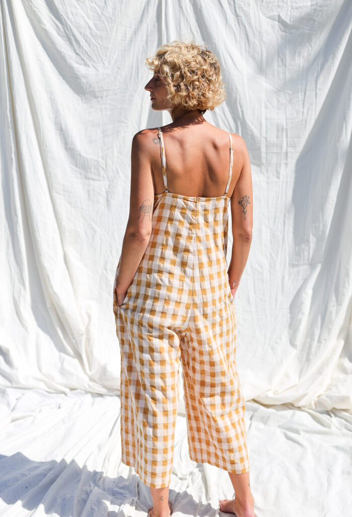 Spaghetti strap jumpsuit in seersucker gingham cotton ADA - Image 3