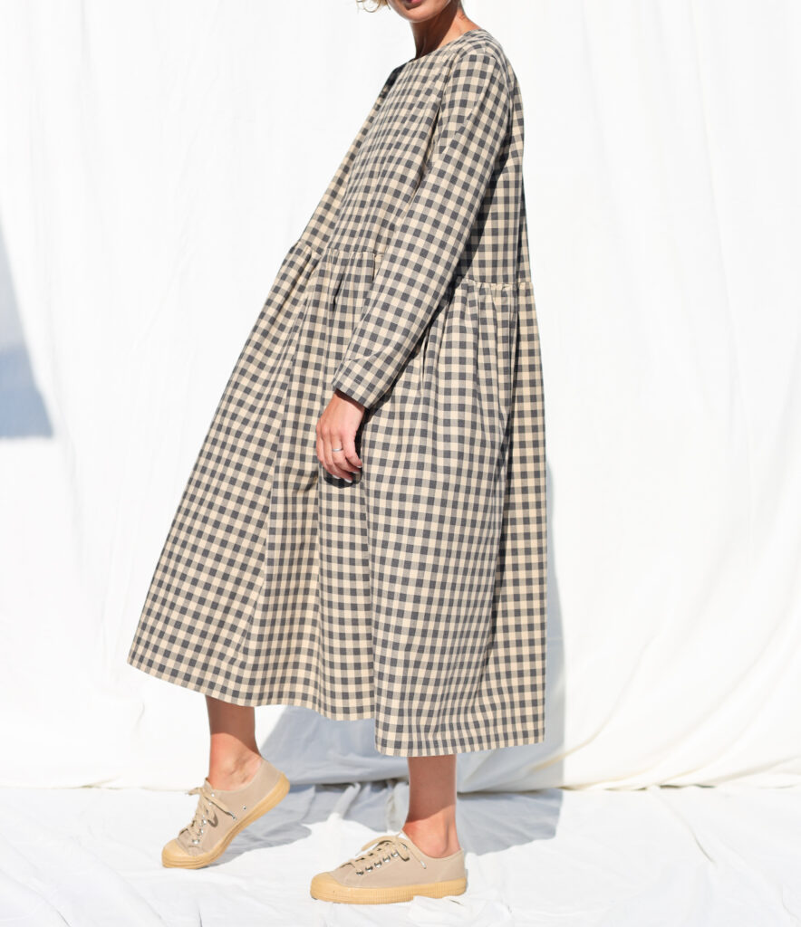 Long sleeve loose fit smock dress in organic cotton MILANA - Image 1