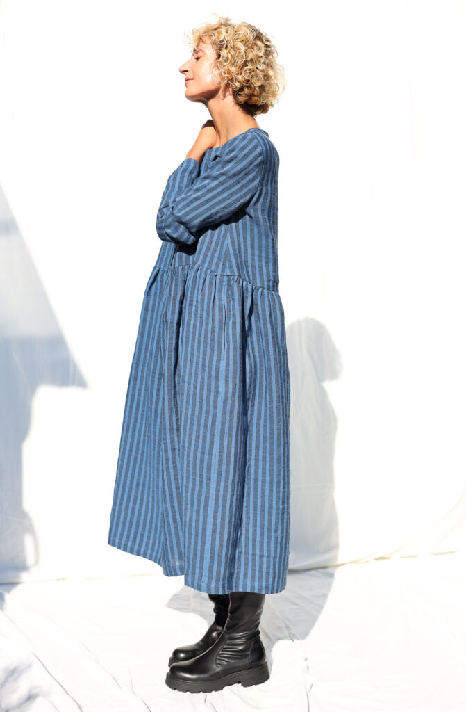 Striped linen loose fit smock dress MILANA - Image 2