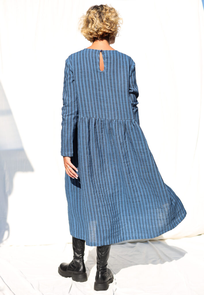 Striped linen loose fit smock dress MILANA - Image 3
