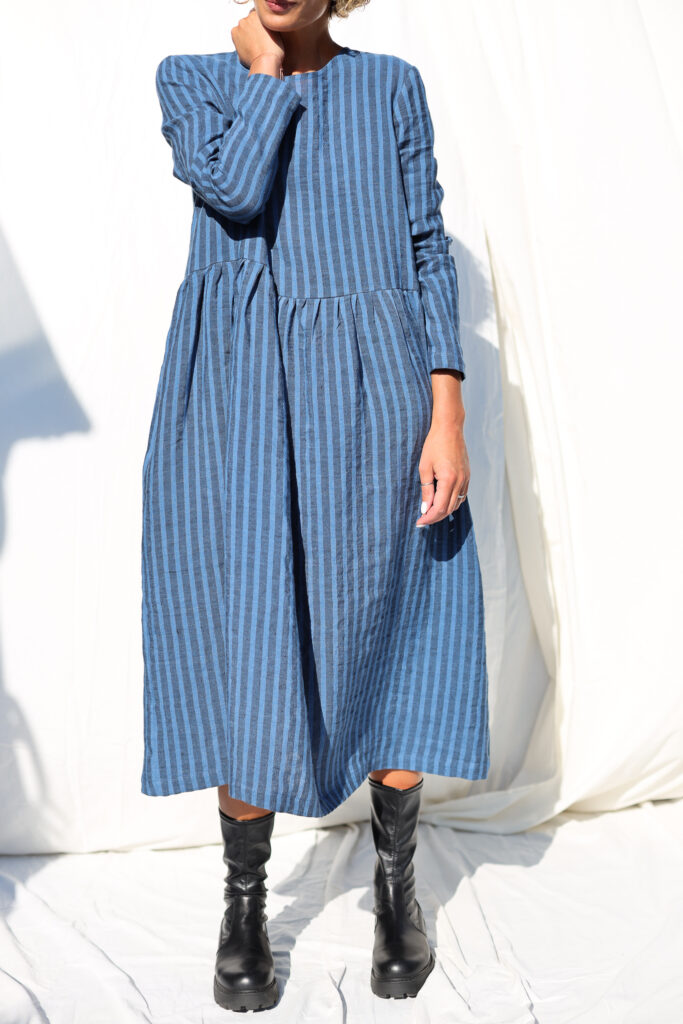 Striped linen loose fit smock dress MILANA - Image 4