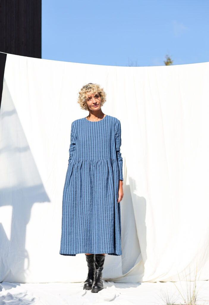 Striped linen loose fit smock dress MILANA | Dress | Sustainable clothing | OffOn clothing