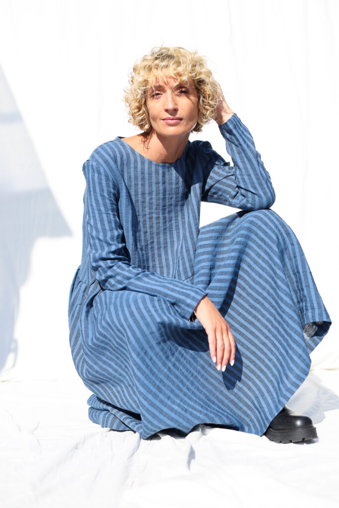Striped linen loose fit smock dress MILANA - Image 5