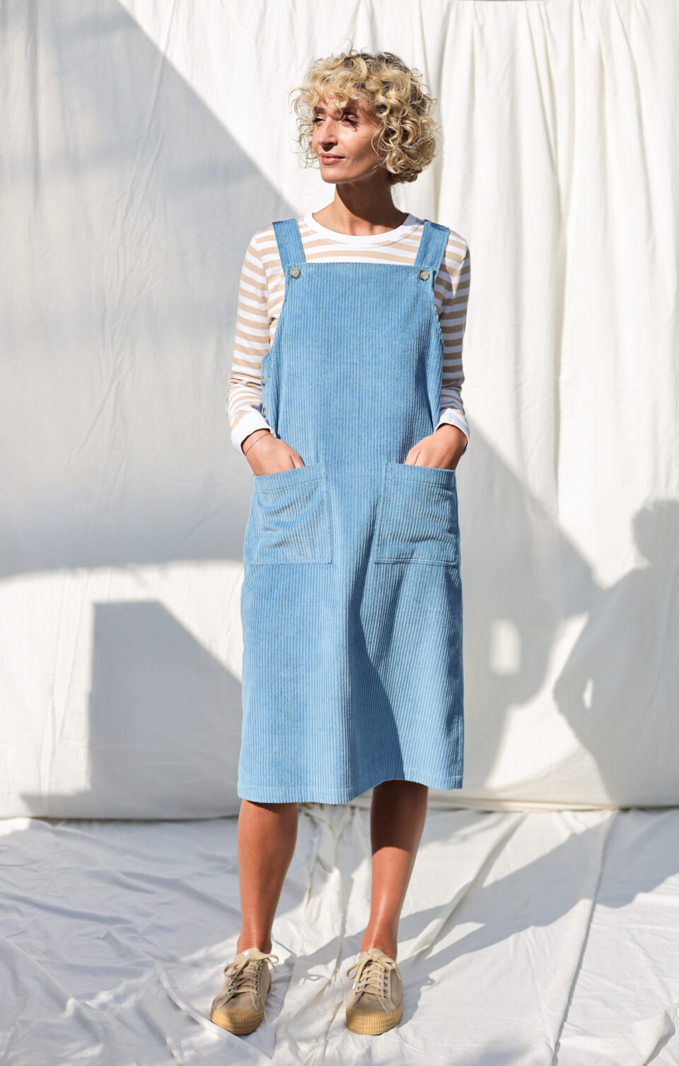 Wide vale cord pinafore dress | Dress | Sustainable clothing | OffOn clothing