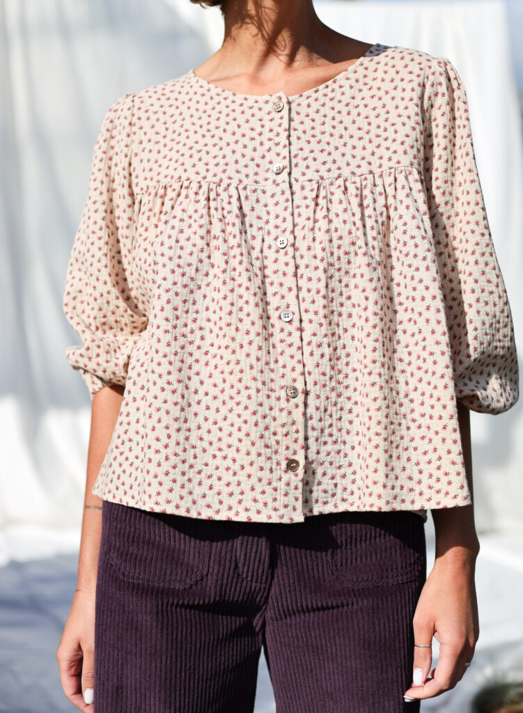 Puff sleeve blouse in double gauze floral cotton - Image 3