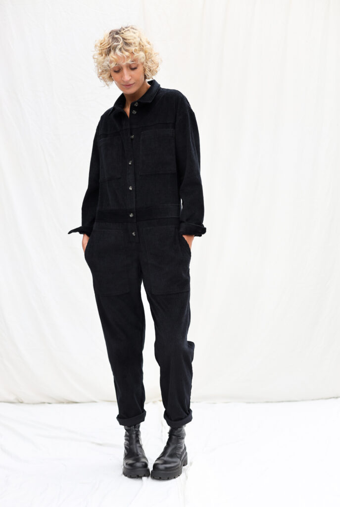 Black cord long sleeve coverall AMBRE - Image 1
