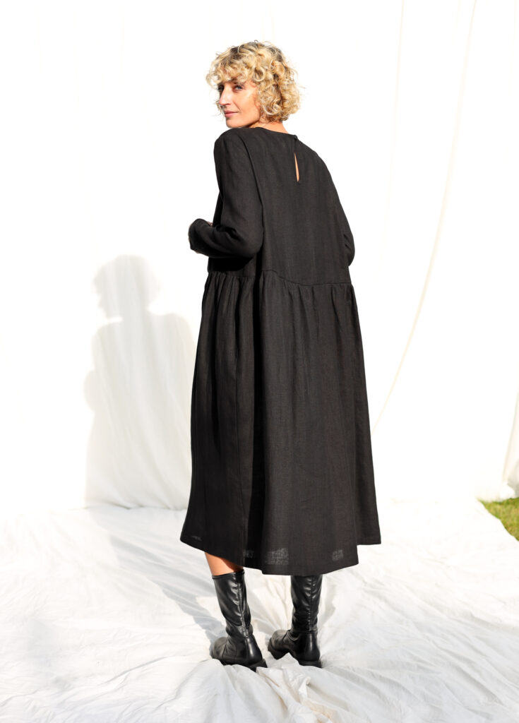 Black linen loose fit smock dress MILANA - Image 1