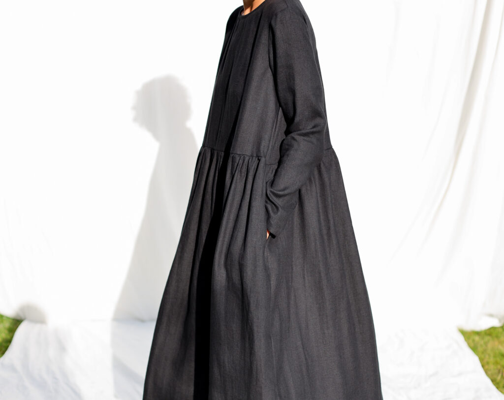 Black linen loose fit smock dress MILANA - Image 5