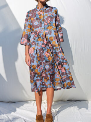 Loose fit blurry flower print shirt dress | Dress | Sustainable clothing | OffOn clothing