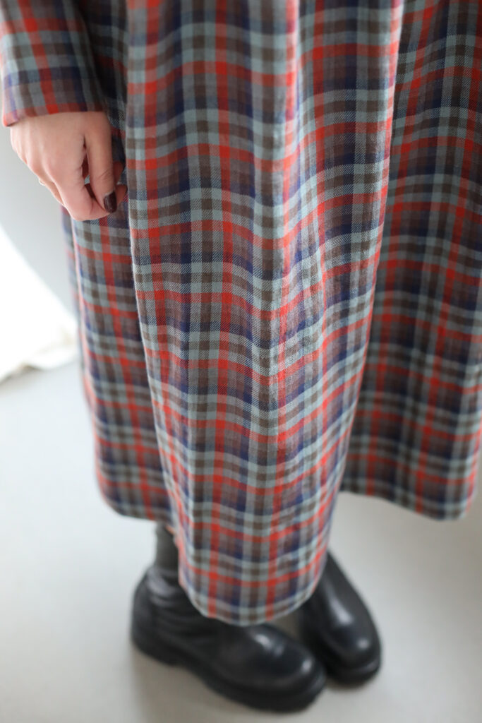 Plaid raglan sleeve linen dress JADE - Image 5