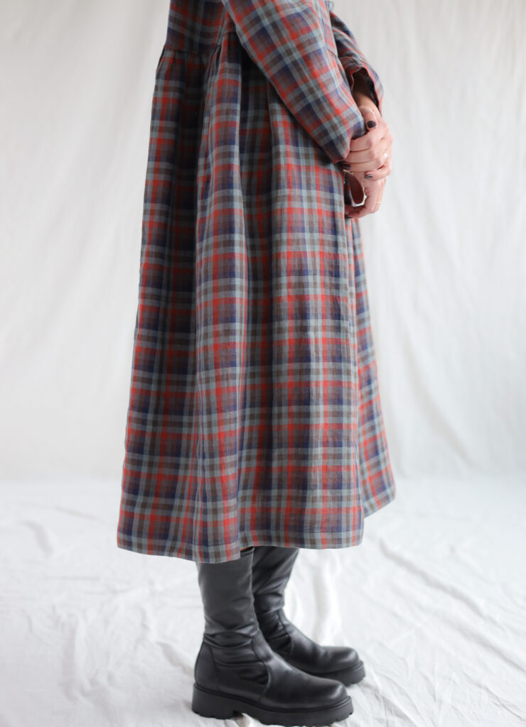 Plaid raglan sleeve linen dress JADE - Image 3