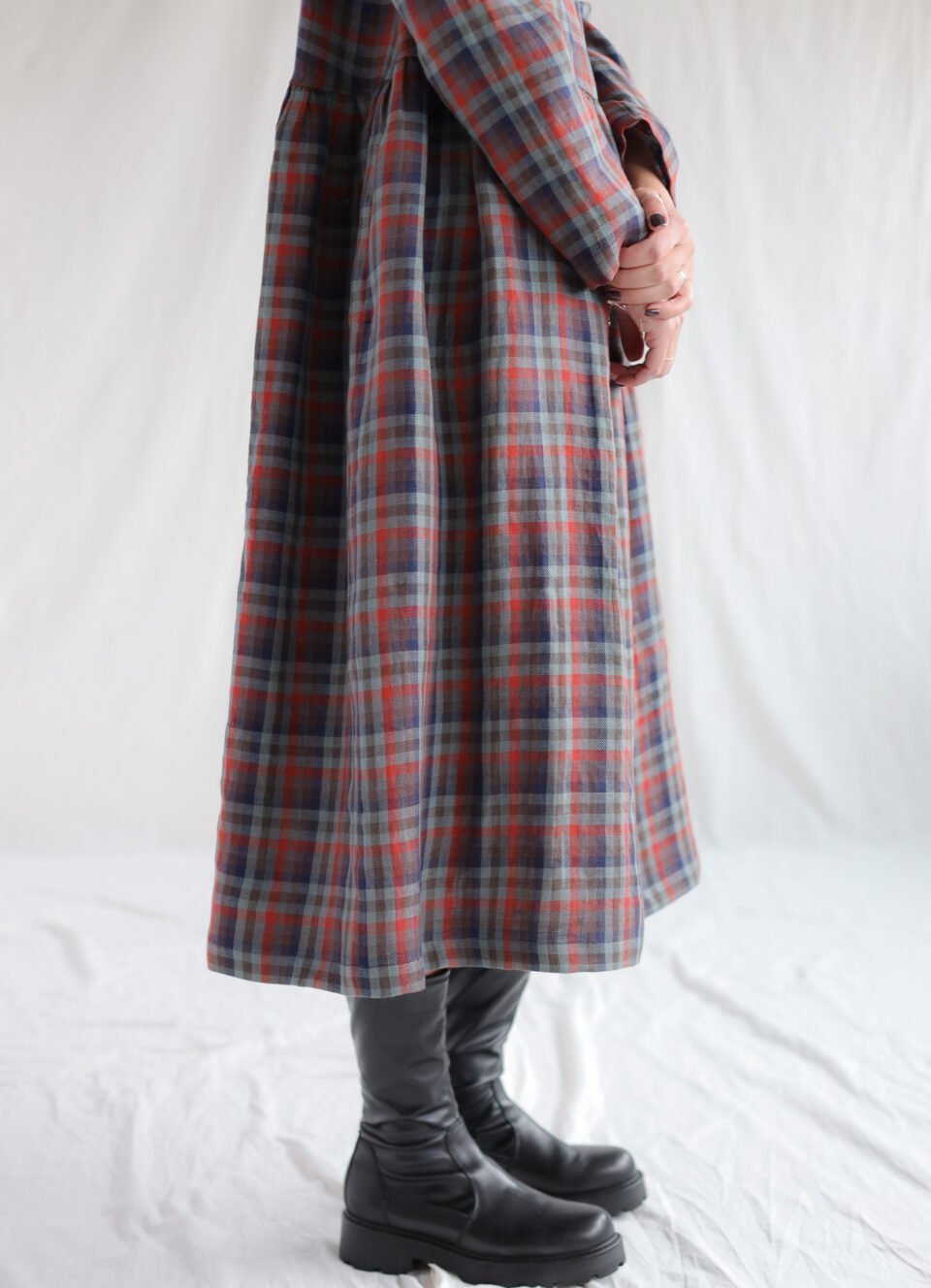 Plaid raglan sleeve linen dress JADE - Image 3
