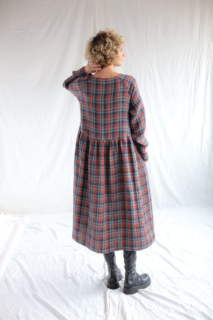 Plaid raglan sleeve linen dress JADE - Image 1