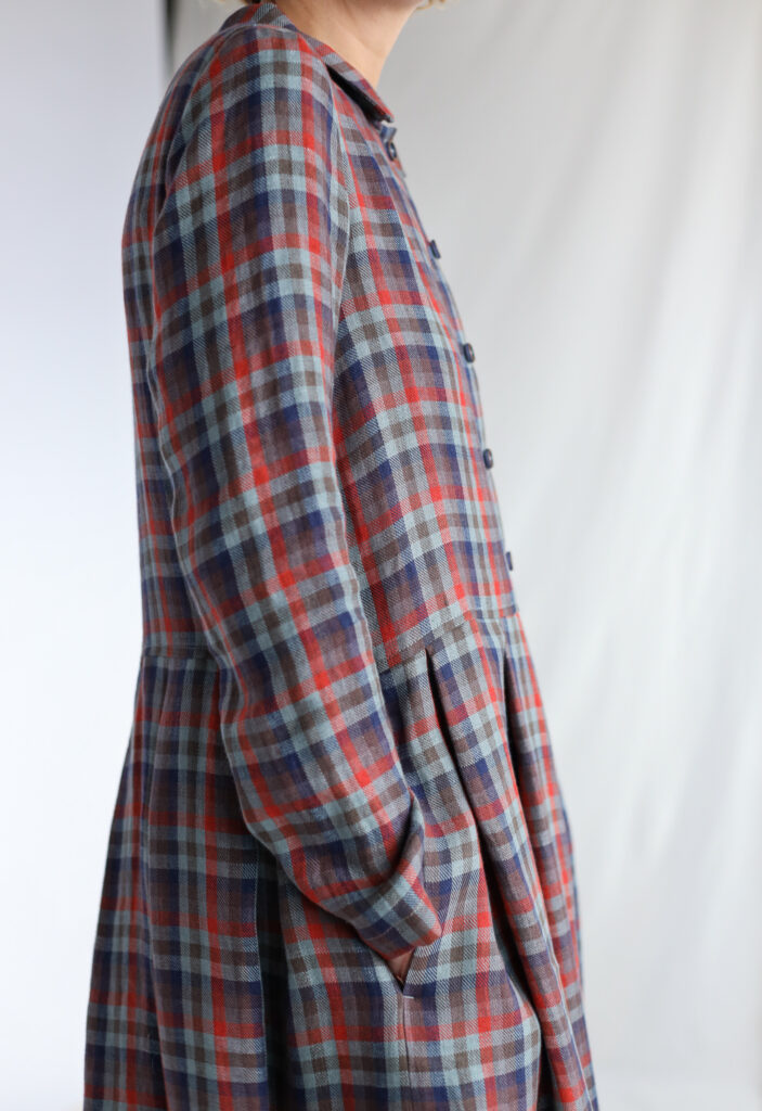 Plaid linen pleated skirt classic shirtdress - Image 4