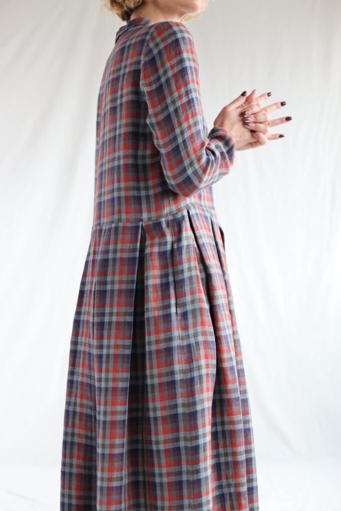 Plaid linen pleated skirt classic shirtdress - Image 5