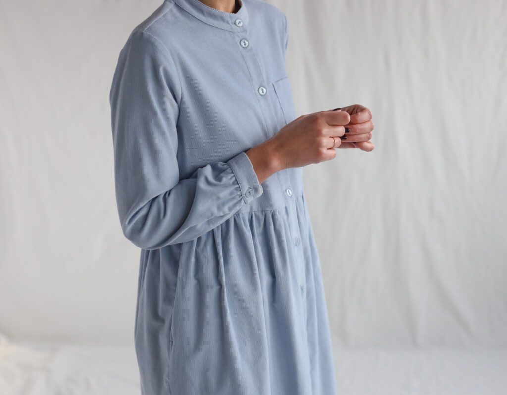 Needlecord grandad collar button through dress CORA - Image 2