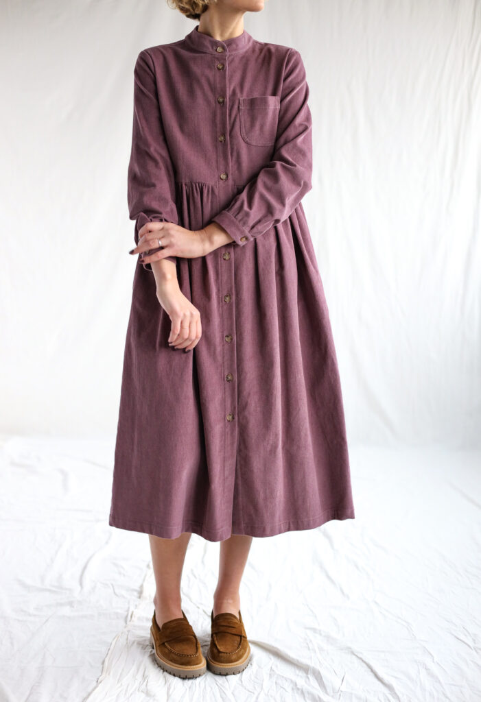 Needlecord long sleeve grandad collar dress CORA - Image 3