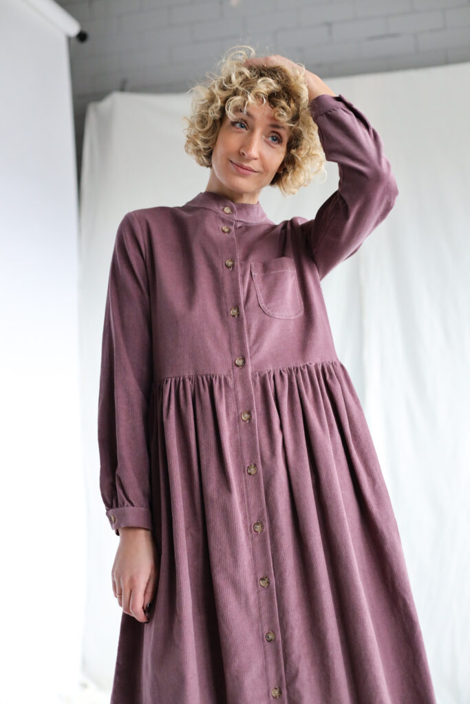 Needlecord long sleeve grandad collar dress CORA | Dress | Sustainable clothing | OffOn clothing