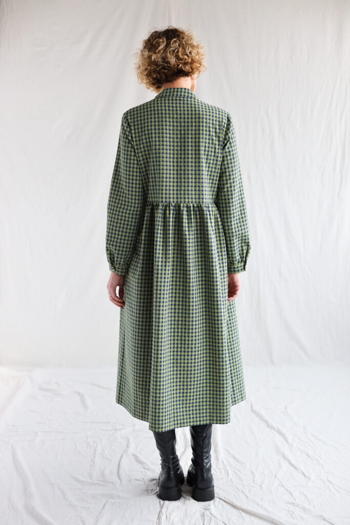 Gingham seersucker long sleeve grandad collar dress CORA - Image 4