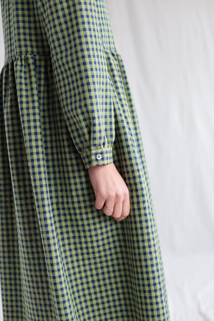 Gingham seersucker long sleeve grandad collar dress CORA - Image 5