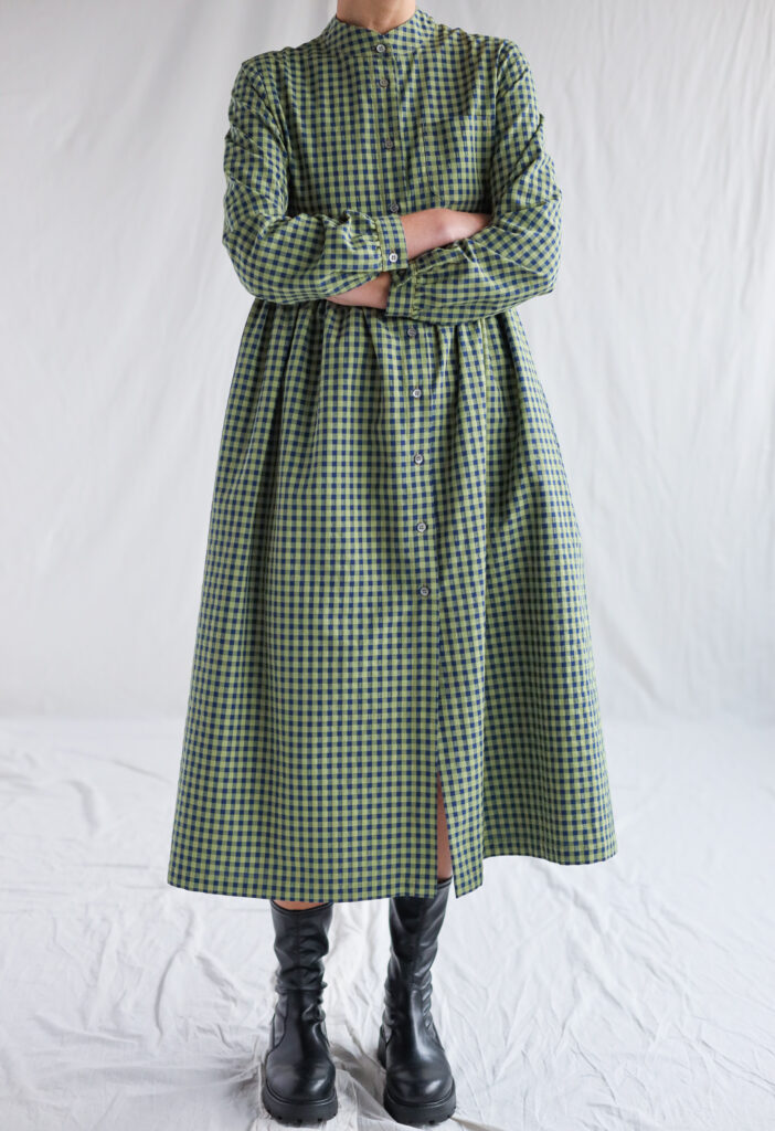 Gingham seersucker long sleeve grandad collar dress CORA - Image 6