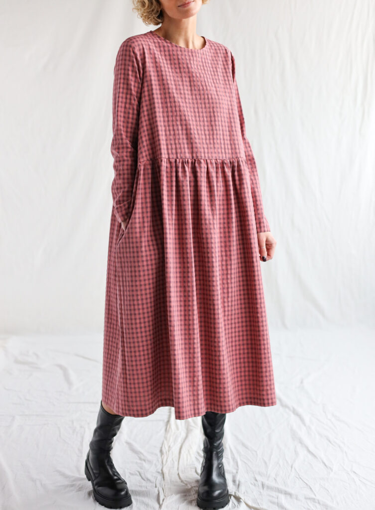 Long sleeve loose fit gingham seersucker dress MILANA - Image 3