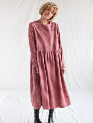 Long sleeve loose fit gingham seersucker dress MILANA | Dress | Sustainable clothing | OffOn clothing
