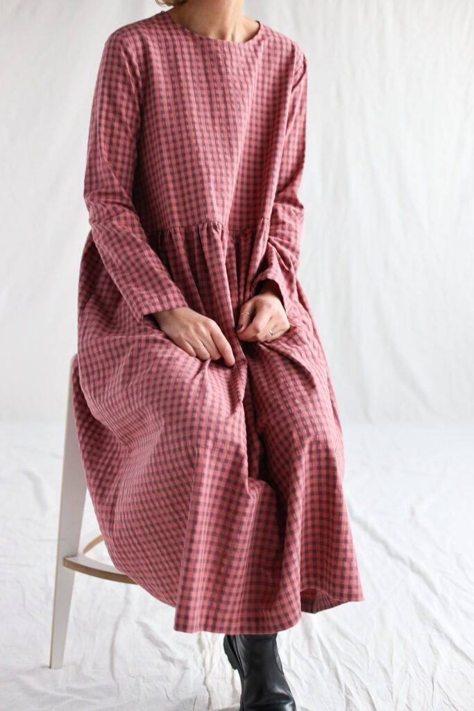 Long sleeve loose fit gingham seersucker dress MILANA - Image 2
