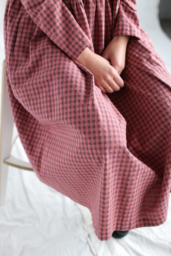 Long sleeve loose fit gingham seersucker dress MILANA - Image 6