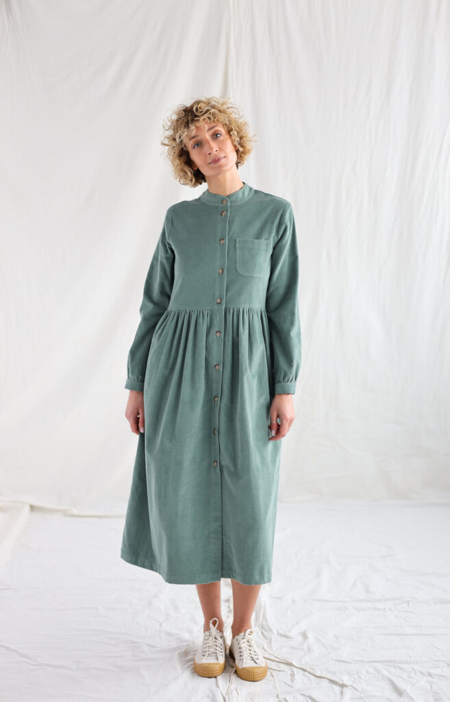 Needlecord grandad collar loose fit dress CORA - Image 1