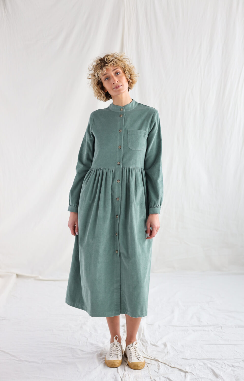 Needlecord grandad collar loose fit dress CORA - Image 1
