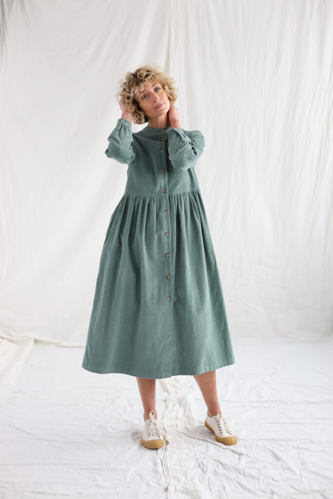 Needlecord grandad collar loose fit dress CORA | Dress | Sustainable clothing | OffOn clothing