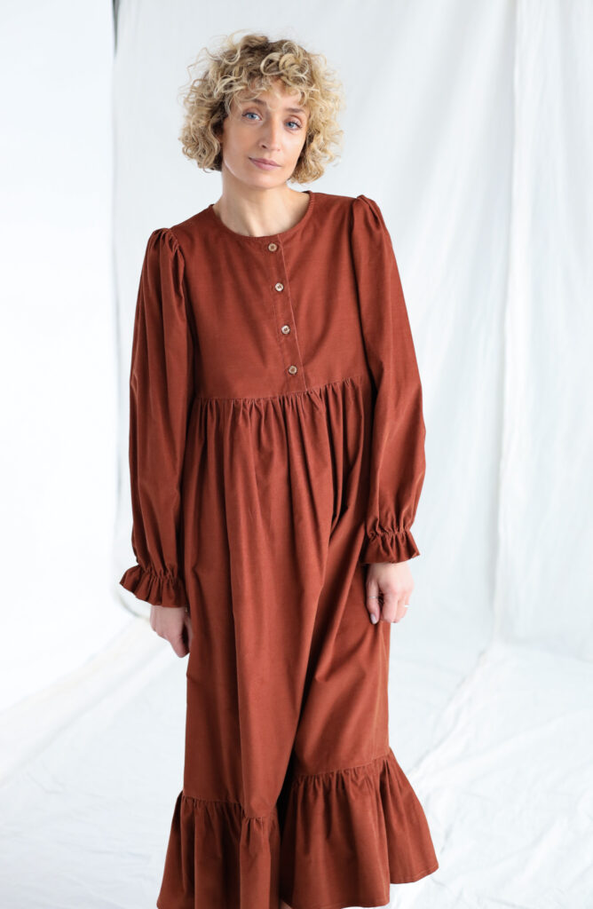 Needlecord long sleeve dress in brick color - Image 3