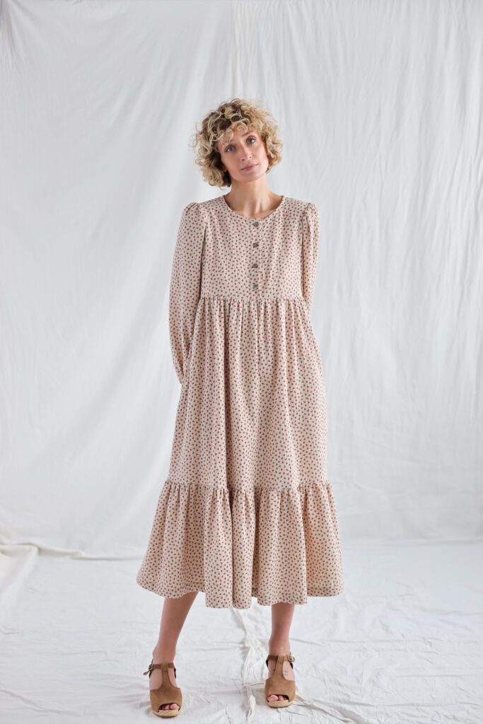 High waisted floral double gauze cotton dress FLEUR - Image 1