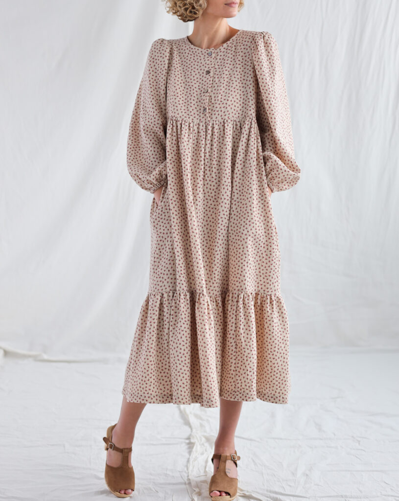 High waisted floral double gauze cotton dress FLEUR - Image 2